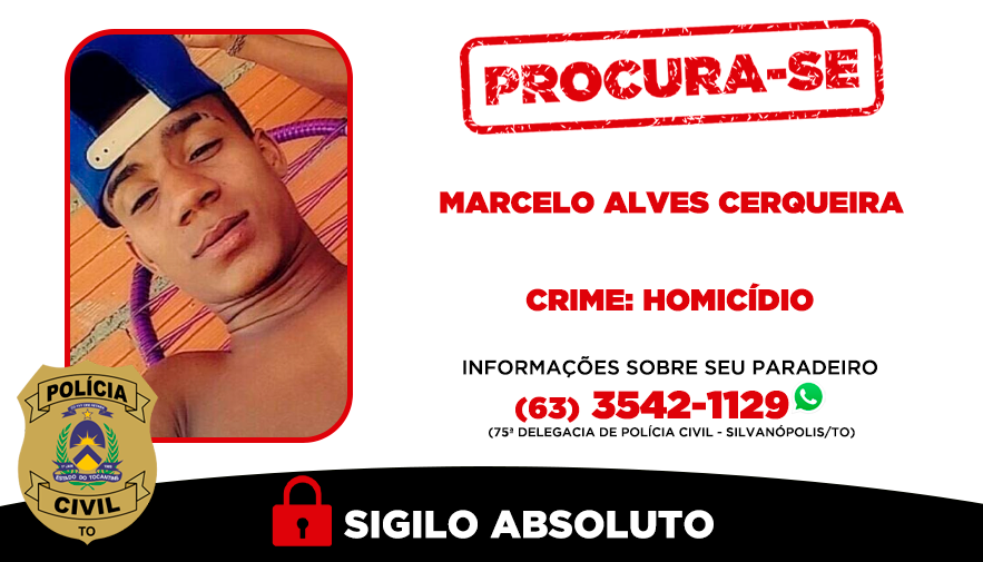 Marcelo Alves Cerqueira, de 30 anos, está sendo procurado - Foto - SSP-TO