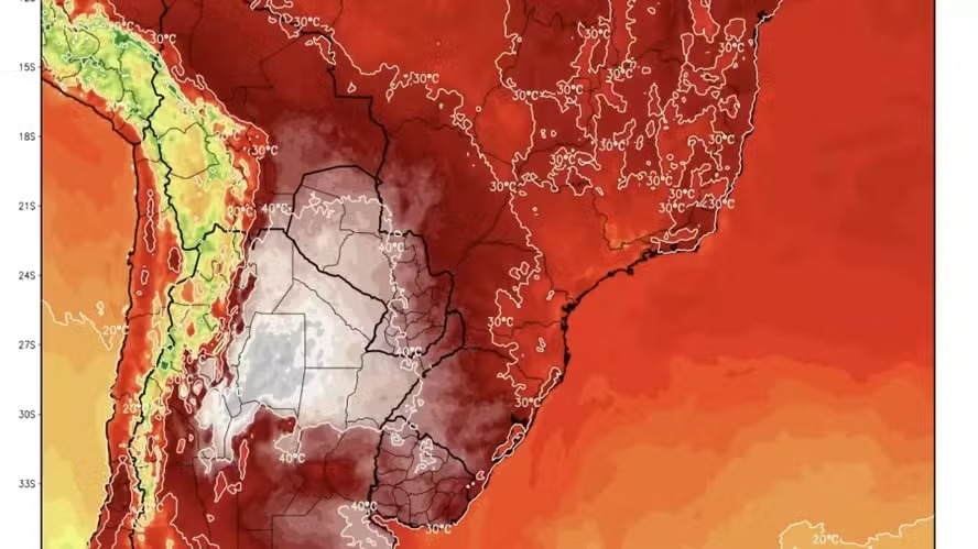 Massa de ar quente vai elevar as temperaturas acima dos 40ºC em diversas regiões da Argentina — Foto: Reprodução/MetSul