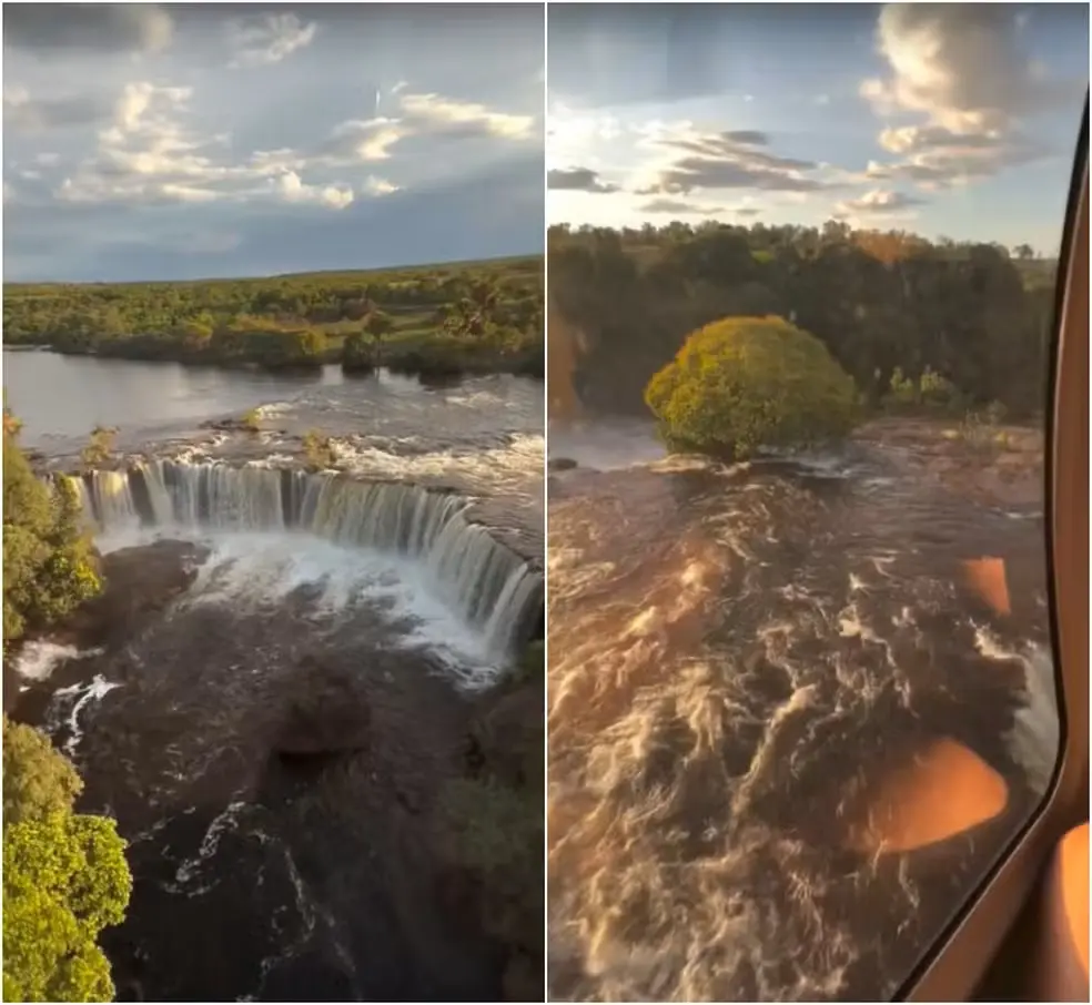 De helicóptero, cantor Juliano mostra beleza natural da Cachoeira da Velha no jalapão