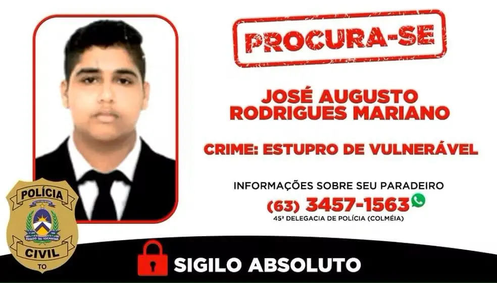 Polícia Civil divulga cartaz de procurado para homem suspeito de estuprar crianças no Tocantins