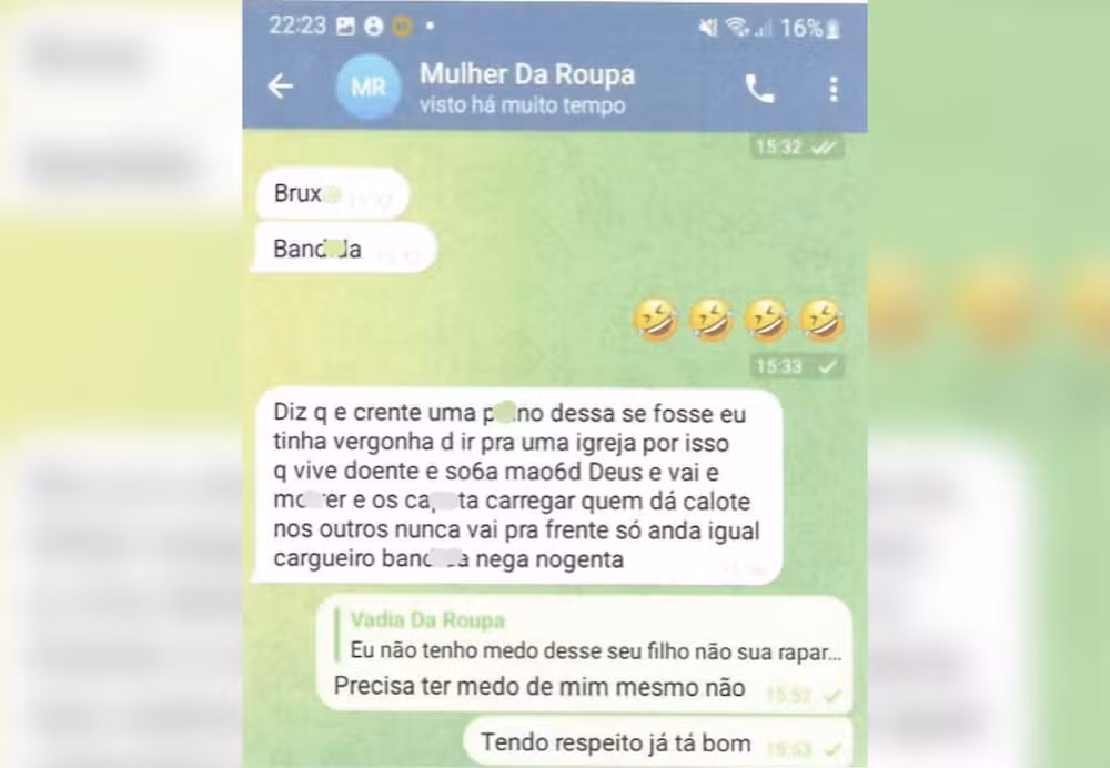Ofensas foram enviadas pelo aplicativo WhatsApp — Foto: Arquivo Pessoal
Ofensas foram enviadas pelo aplicativo WhatsApp — Foto: Arquivo Pessoal