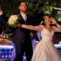 Casal troca entrada tradicional por caminhonetes, pared&atilde;o de som e cerveja gelada em casamento no Tocantins